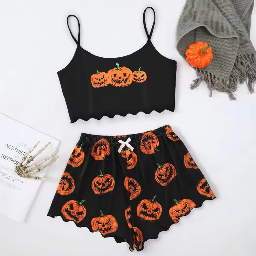 Women's Pajama Set Halloween Pumpkin Cami Top & Shorts Sleepwear Loungewear Set